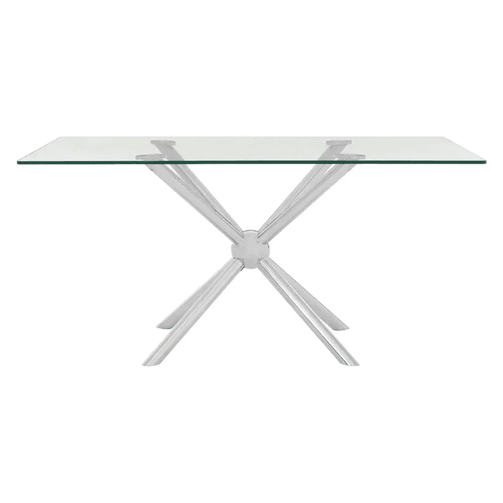 Buy glass dining table with metal legs online, modern rectangular kitchen table for sale