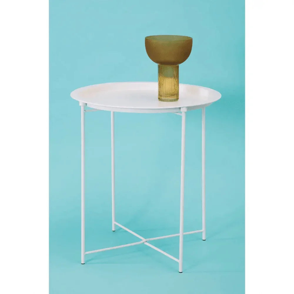 Bronzo Round White Side Table