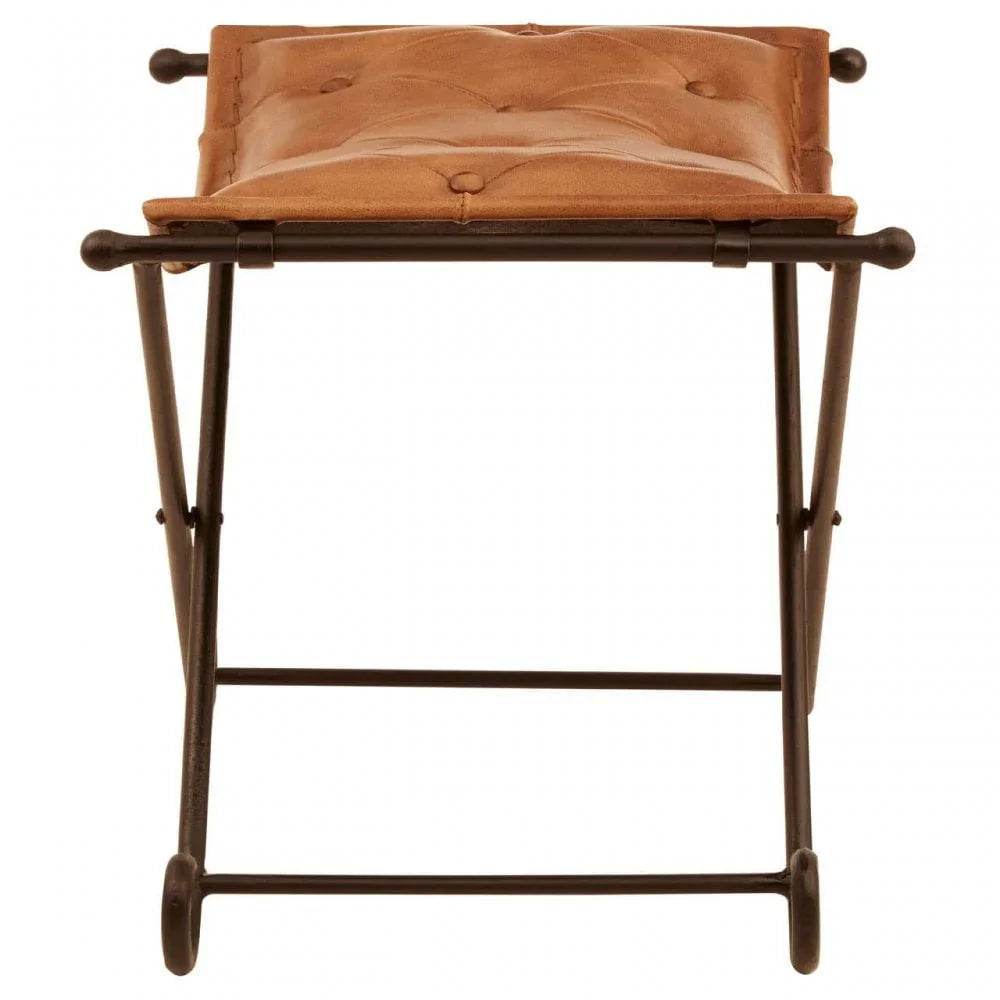 Bison Brown Leather Folding Stool