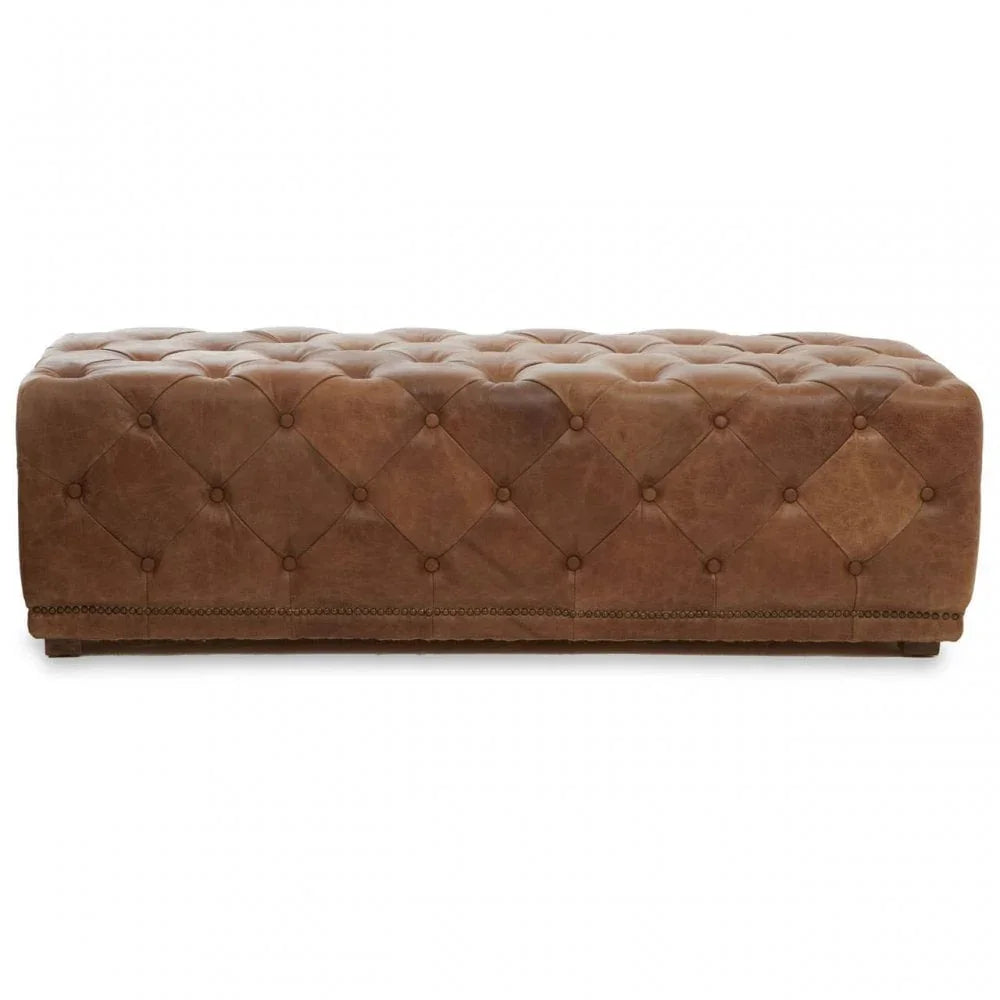 Everett Tufted Leather Rectangle Ottoman