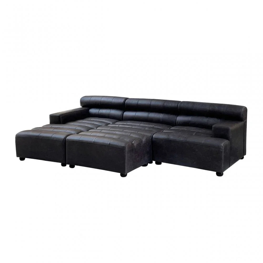 Hudson Distressed Slate Leather Ottoman