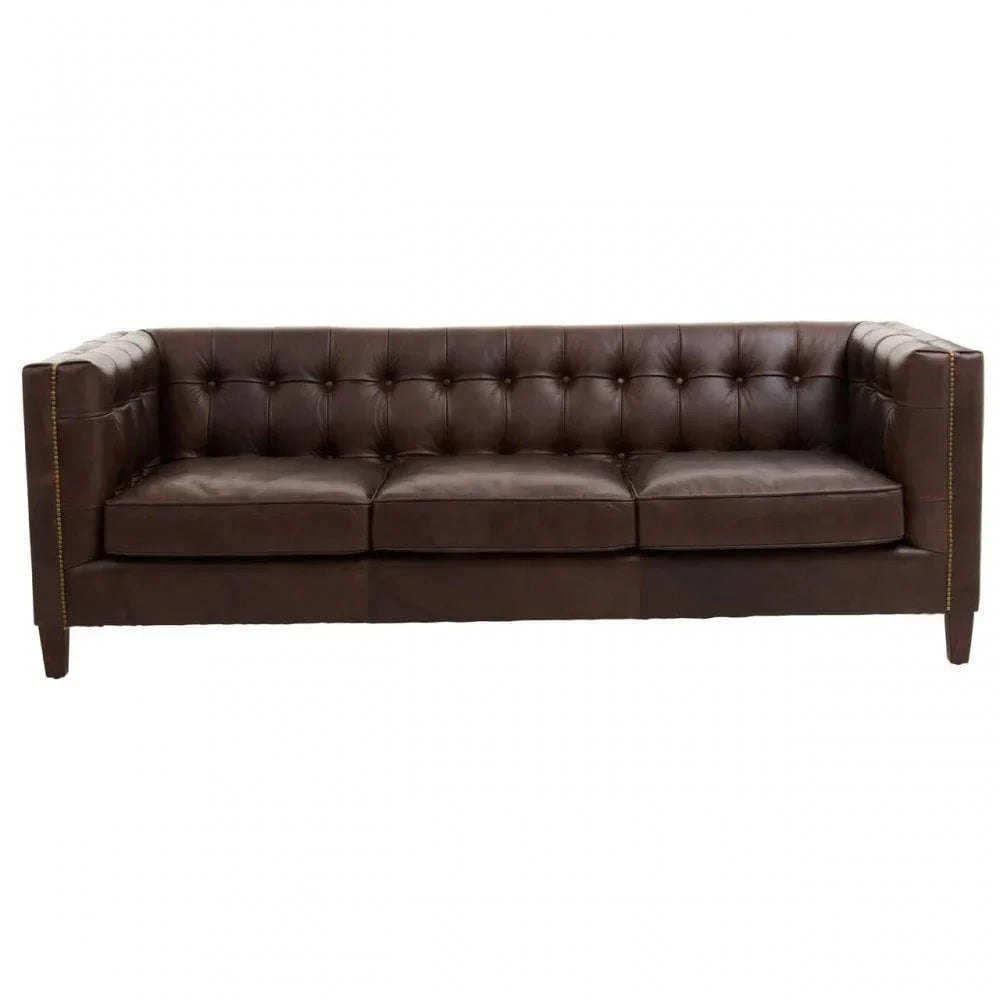 Hudson Three Seater Tufted Back Leather Sofa
