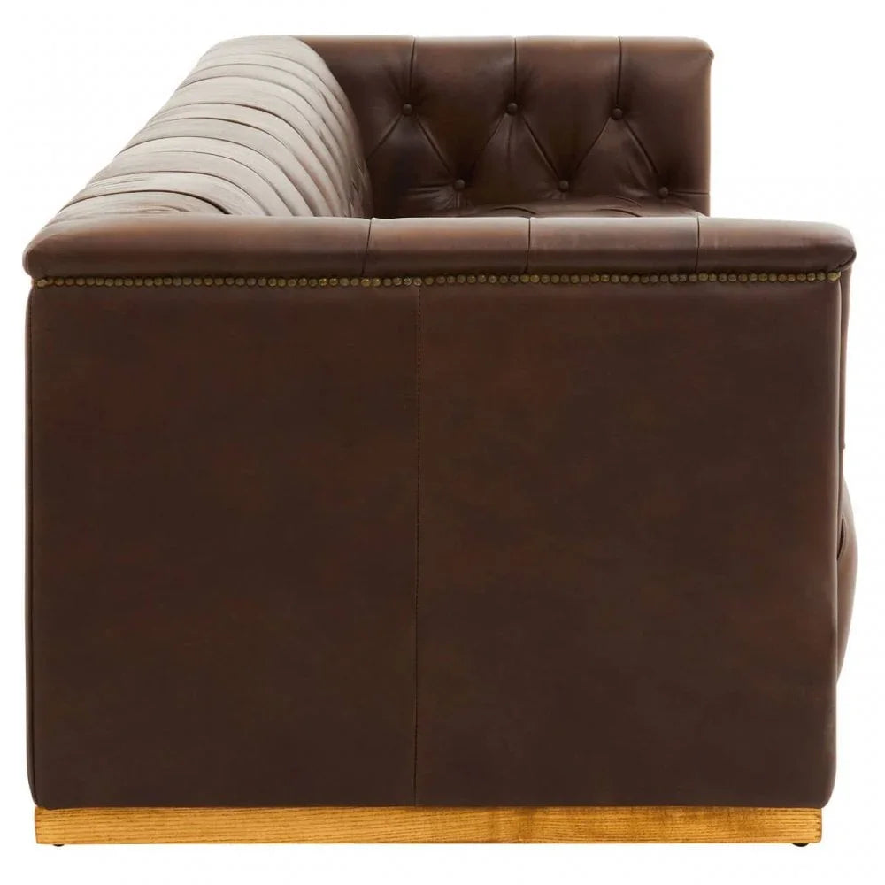 Hudson Three Seater Tufted Leather Sofa