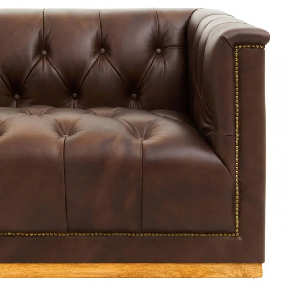 Hudson Three Seater Tufted Leather Sofa