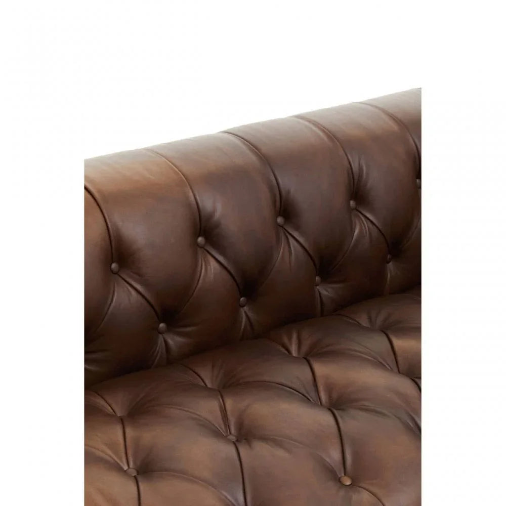 Hudson Three Seater Tufted Leather Sofa
