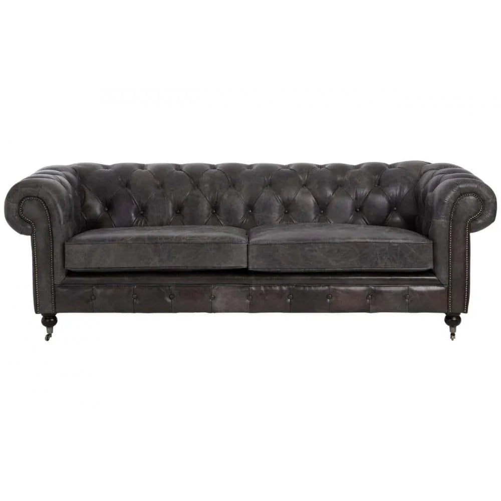 Cambridge Dark Grey Leather Chesterfield Sofa