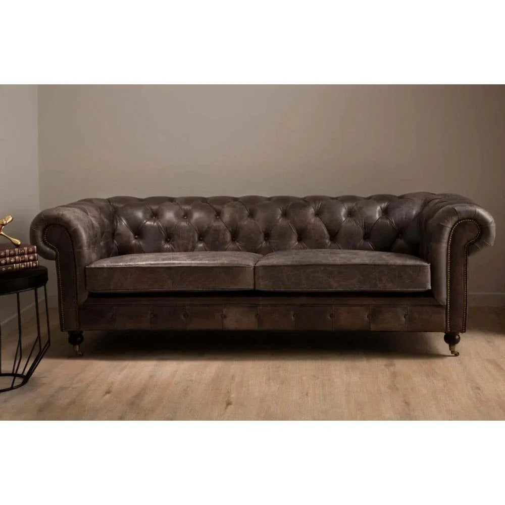 Cambridge Dark Grey Leather Chesterfield Sofa