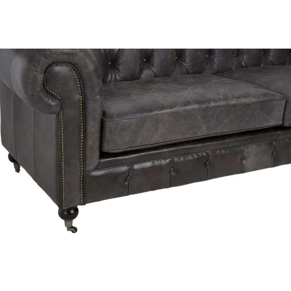 Cambridge Dark Grey Leather Chesterfield Sofa