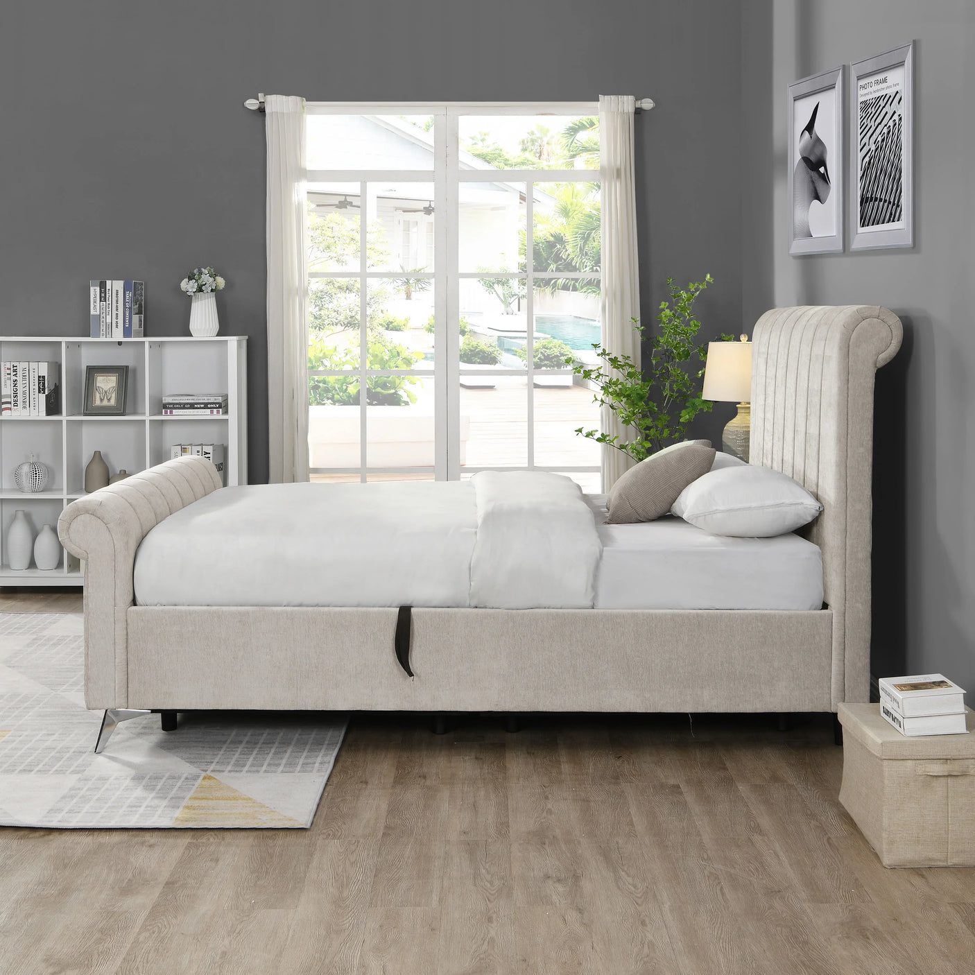 Carlow Beige Bed - Carlow 4,6 Beige 233 (L) X 150(W) X 130(H) - Carlow Beige Side Gas Lift Bed