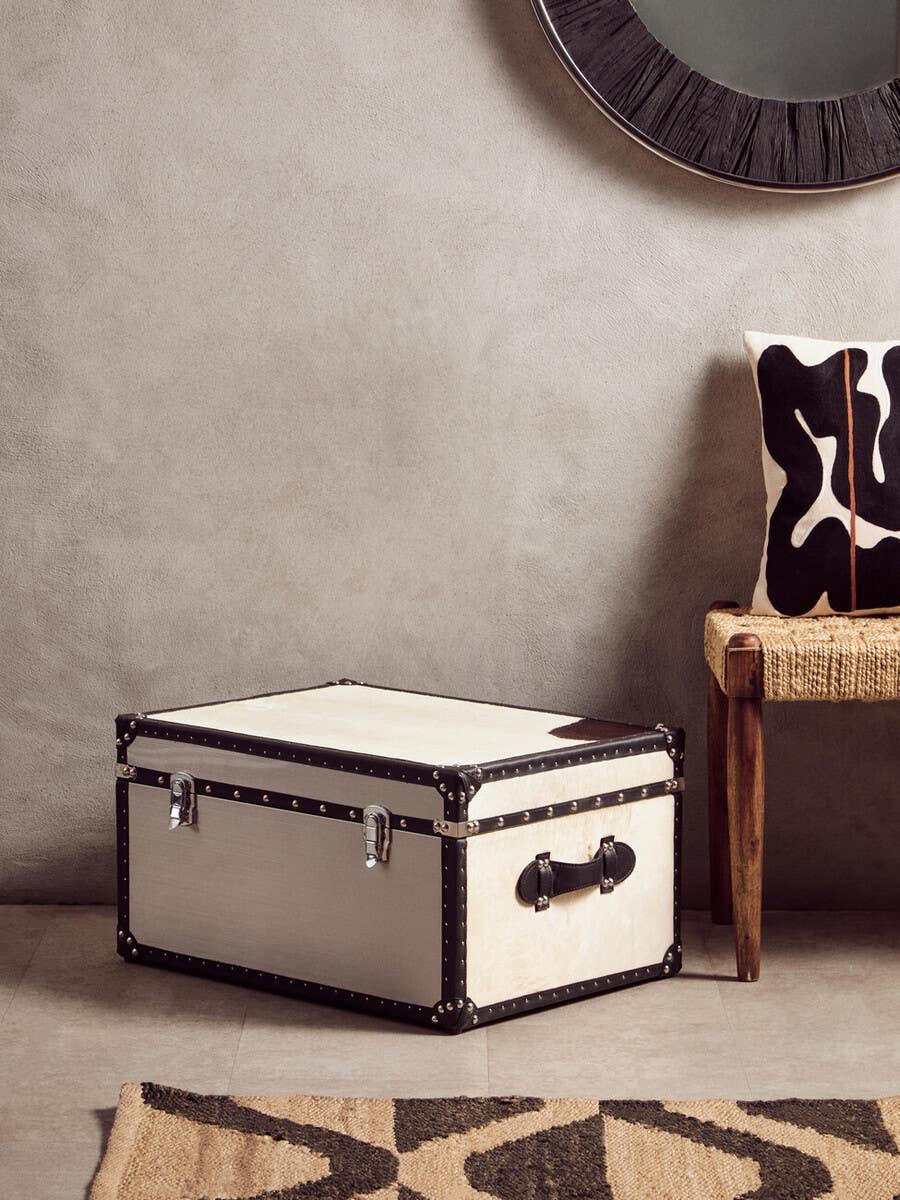 Monochrome Cowhide Storage Trunk