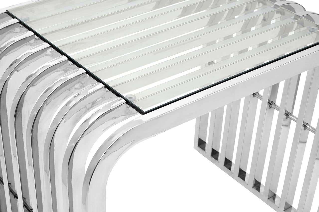 Silver Steel Glass End Table