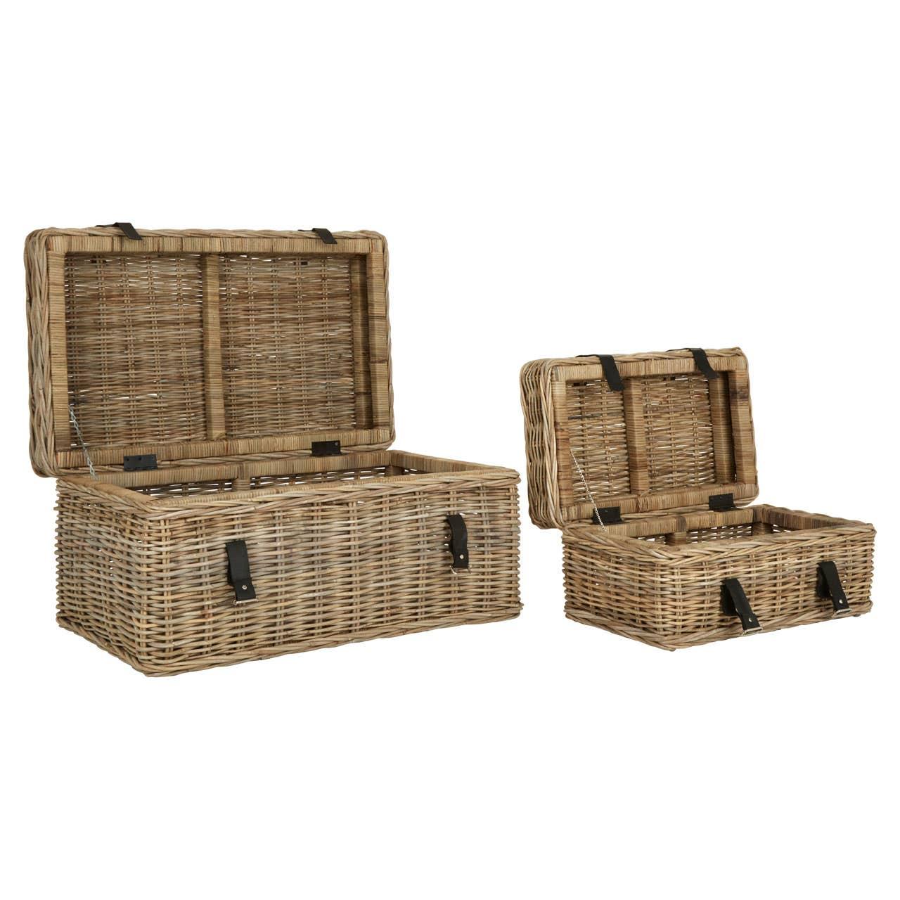 Rustic Grey Rattan Storage Trunks