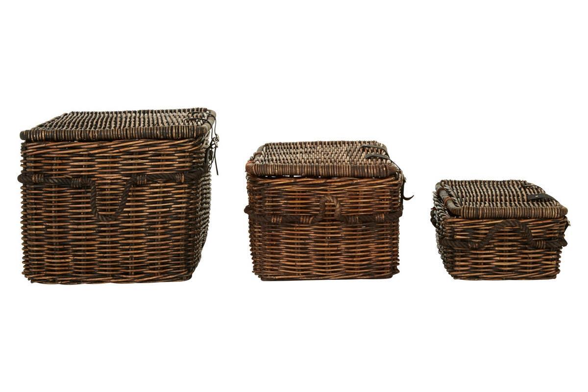 Antique Brown Rattan Storage Set