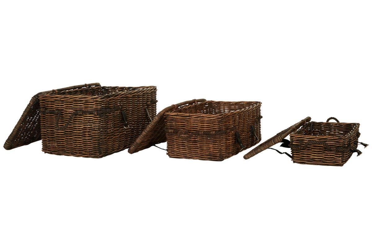Antique Brown Rattan Storage Set