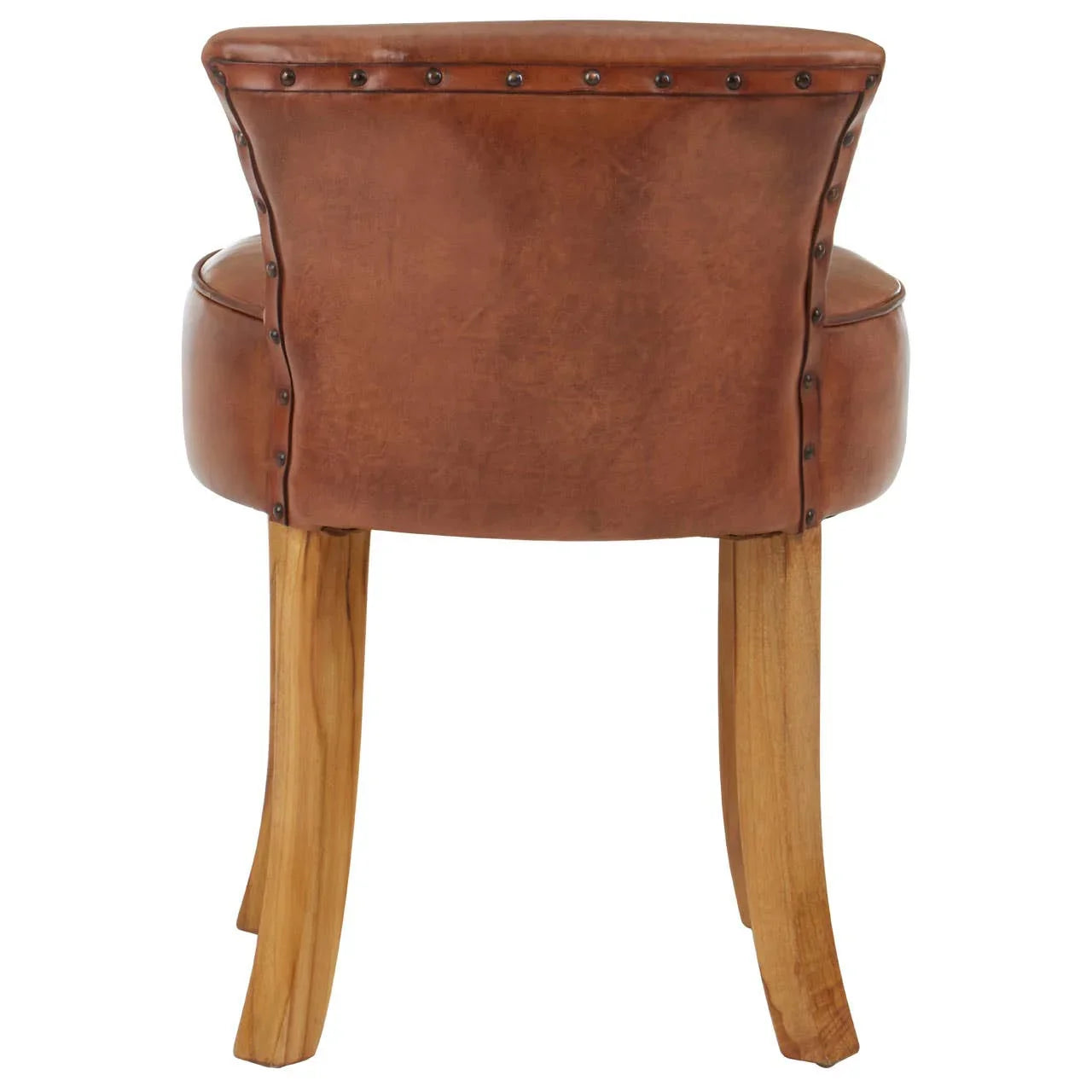 Curved Teak Leather Accent Chair