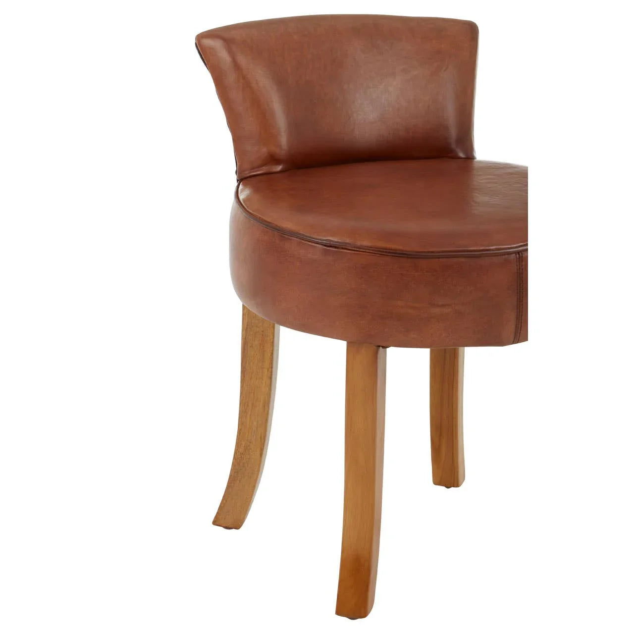 Curved Teak Leather Accent Chair