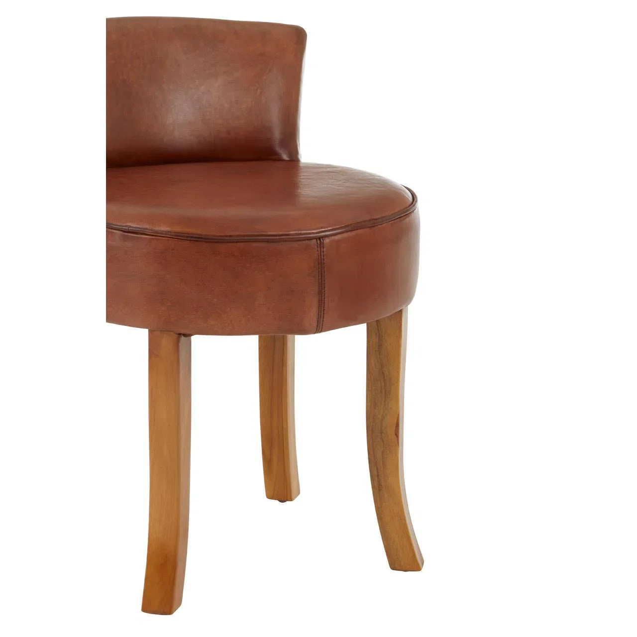 Curved Teak Leather Accent Chair