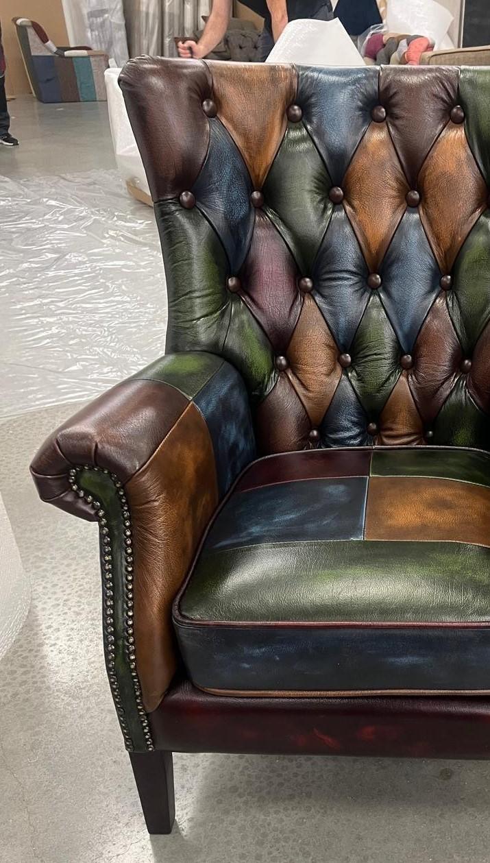 Bowes (Hexham) Rub-Off Leather Patchwork 2 Seater