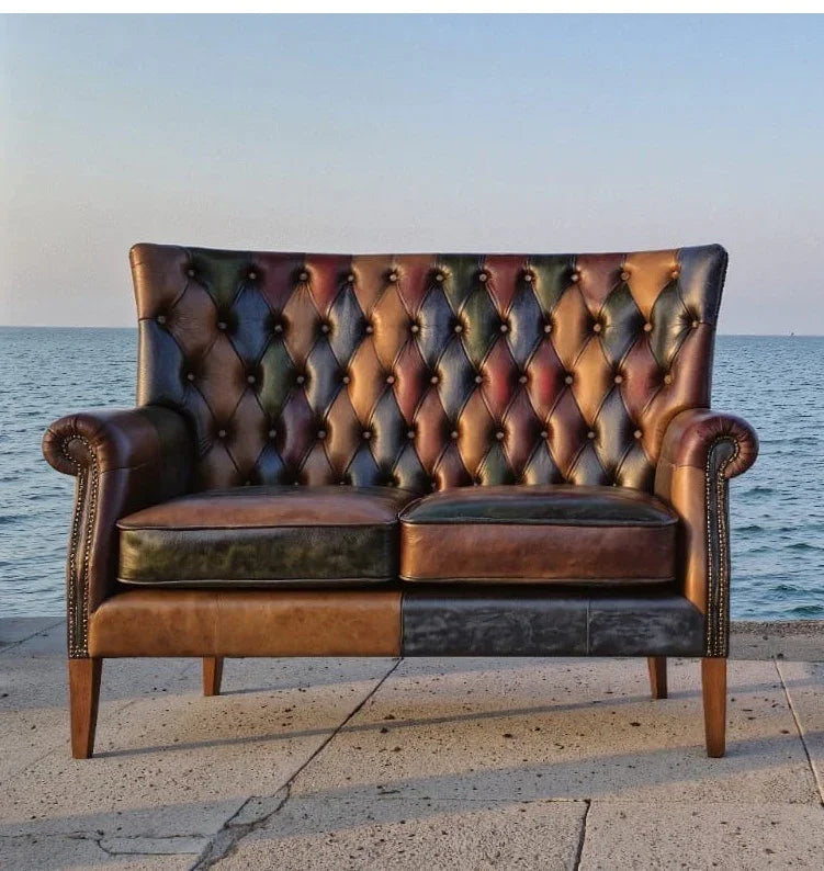 Bowes (Hexham) Rub-Off Leather Patchwork 2 Seater