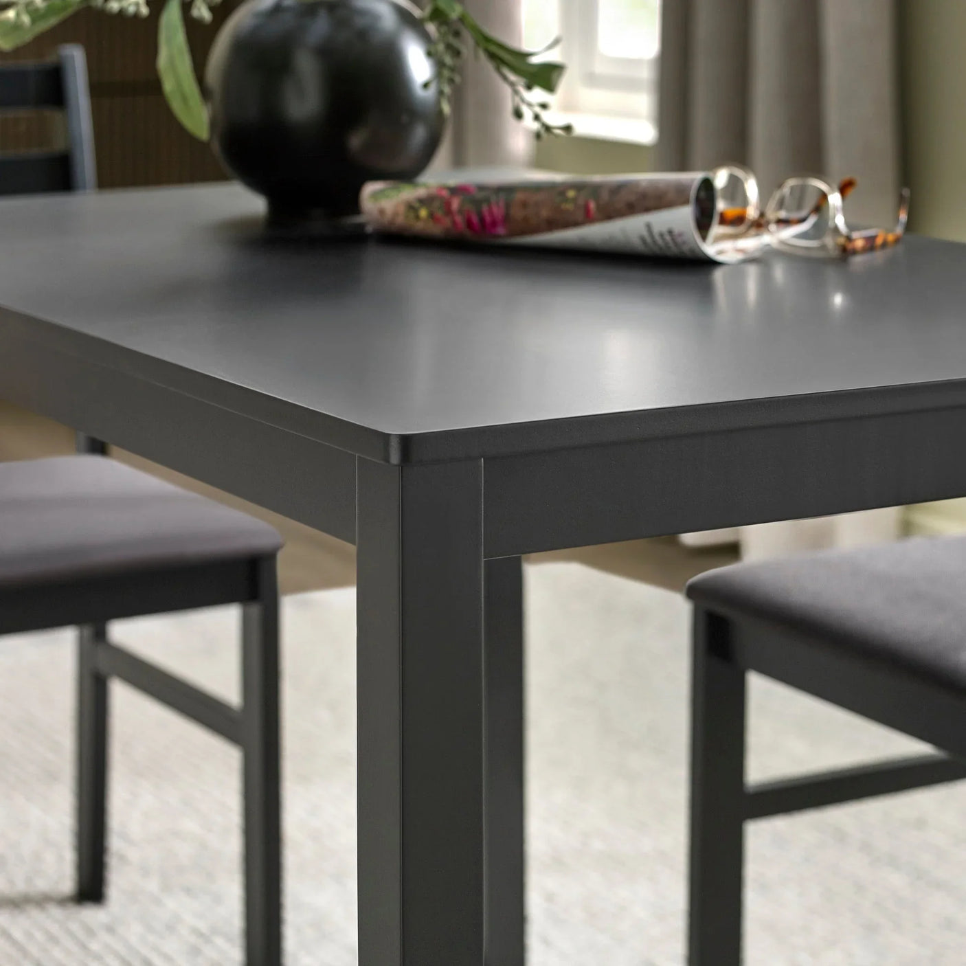 Keats Black Rectangular Table with 4 Chairs Dining Set - Black - KEA002