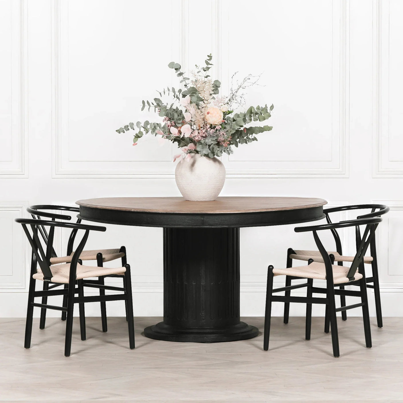 Black Wooden Round Column Dining Table