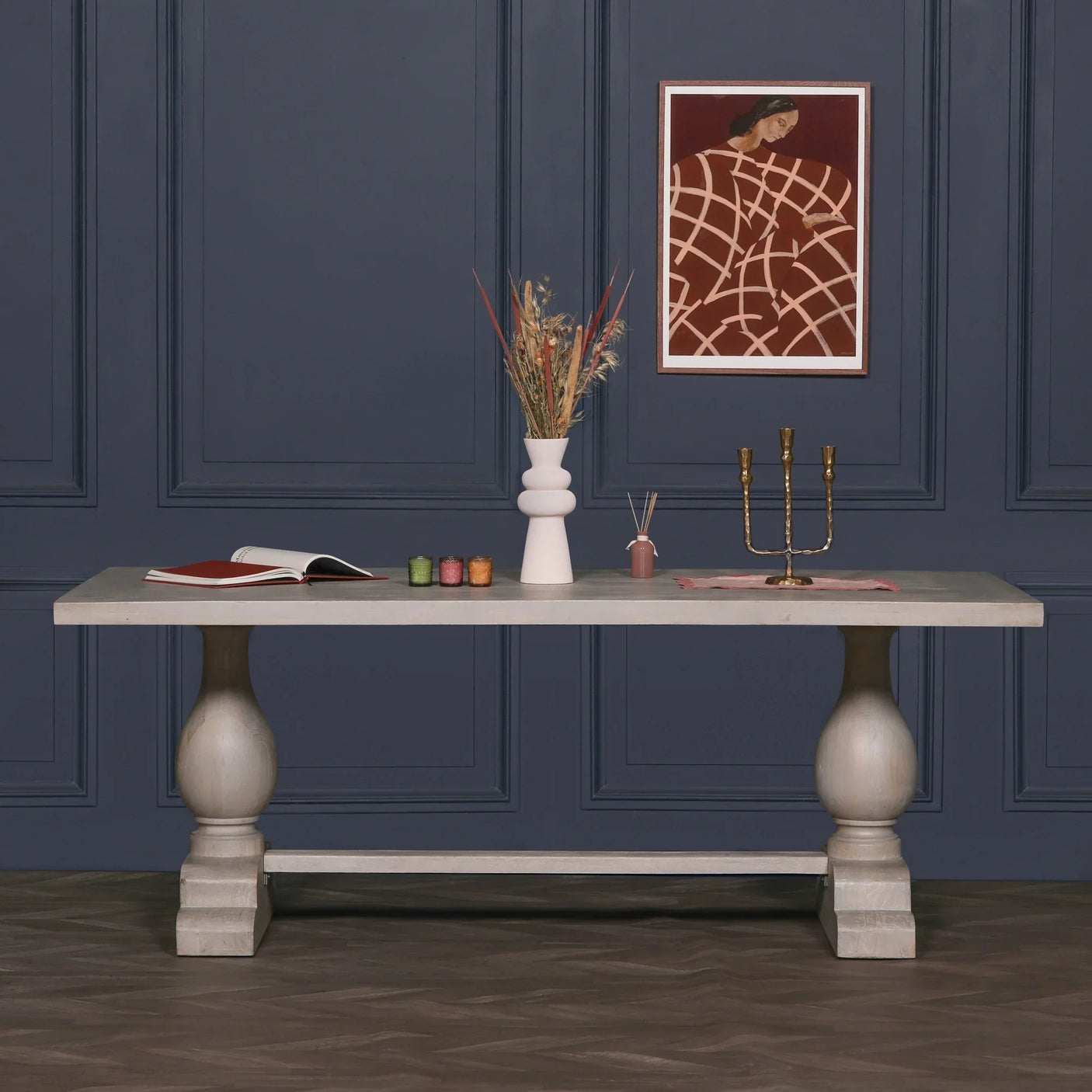 Blanche Wood Rustic Washed Rectangular Dining Table 210cm