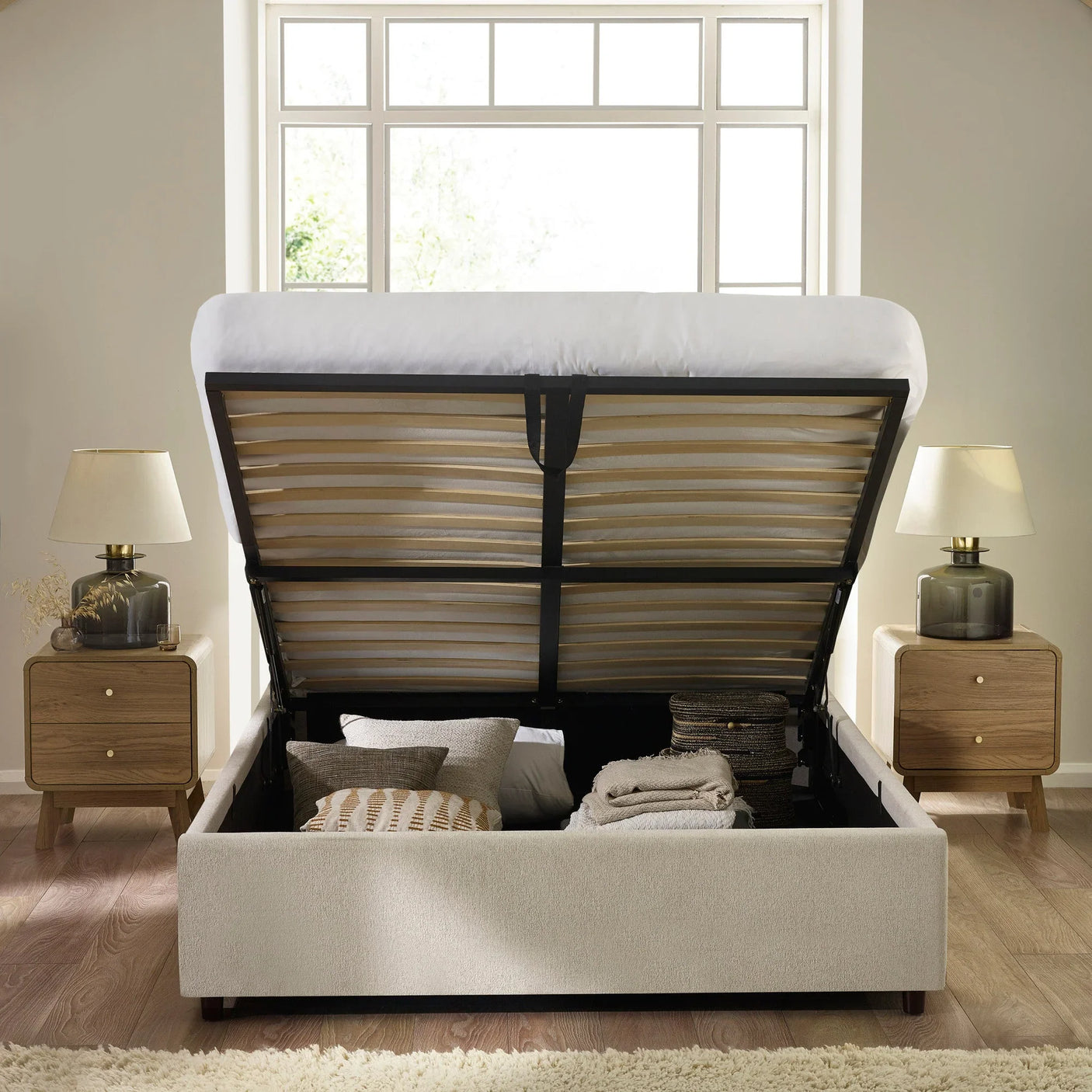 Maddock Ottoman Storage Bed - Beige / King - MAD002