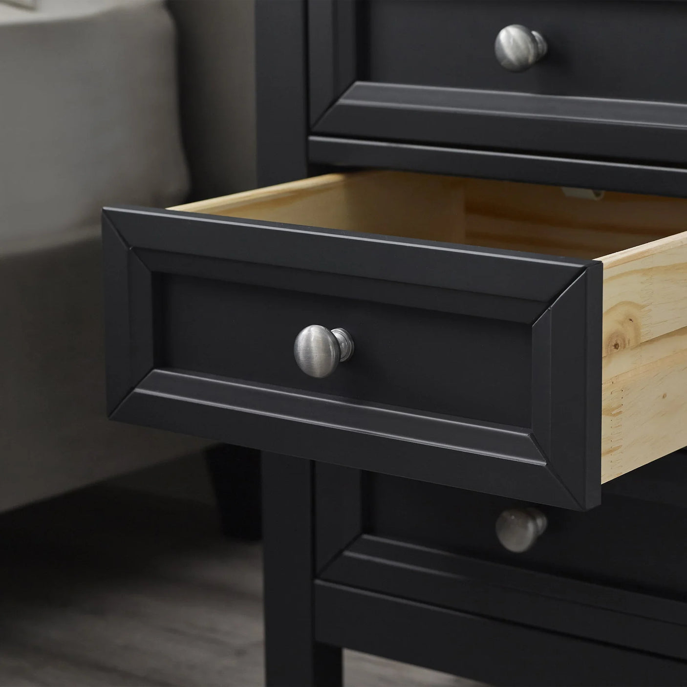 Maine 3 Drawer Bedside - Black - MAI151