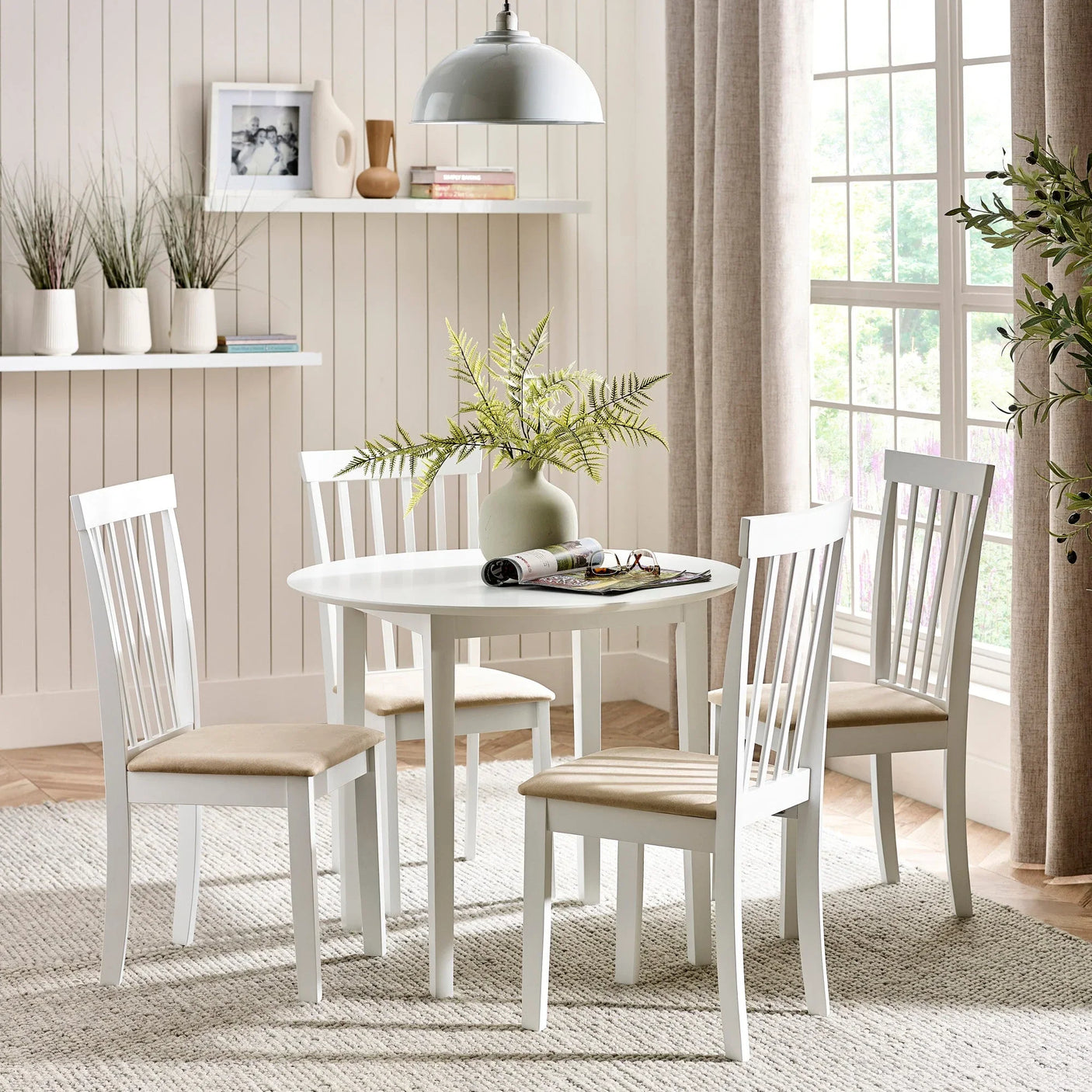 Orwell White Round Table with 4 Chairs Dining Set - White - ORW001