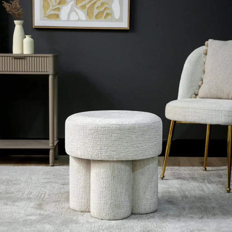 47.5cm Ivory Chenille Round Stool