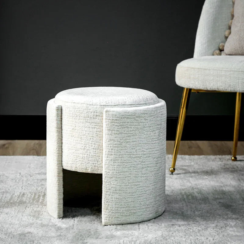 43cm Ivory Chenille Round Stool