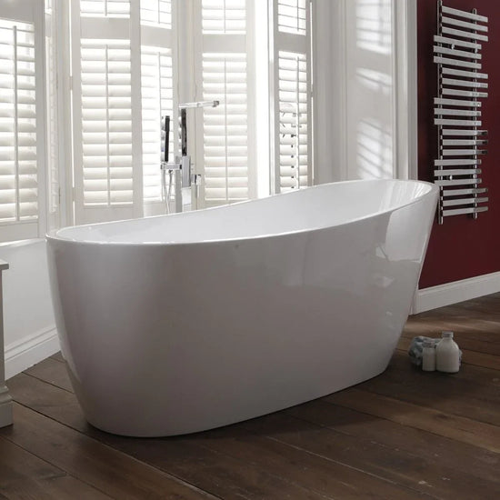 Buy freestanding bathtub online, modern bathroom tub, luxury bath, sleek white design