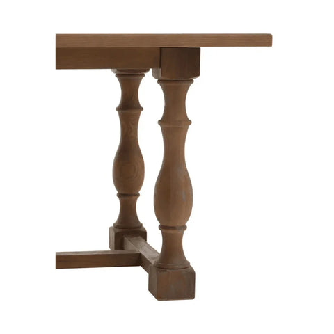 Buy rustic wood dining table online, farmhouse trestle base, solid wooden table legs