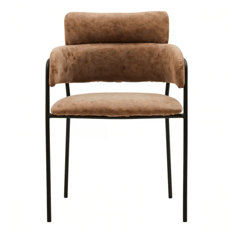 Buy modern brown upholstered dining chair online, velvet seat with black metal frame