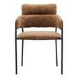 Buy modern brown upholstered dining chair online, velvet seat with black metal frame