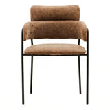 Buy modern brown upholstered dining chair online, velvet seat with black metal frame