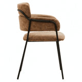 Buy modern brown upholstered armchair online, metal frame dining chair, contemporary seating