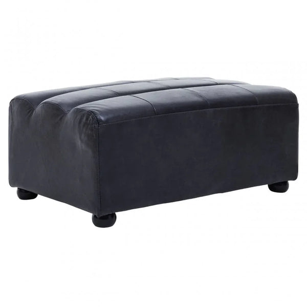 Hudson Distressed Slate Leather Ottoman