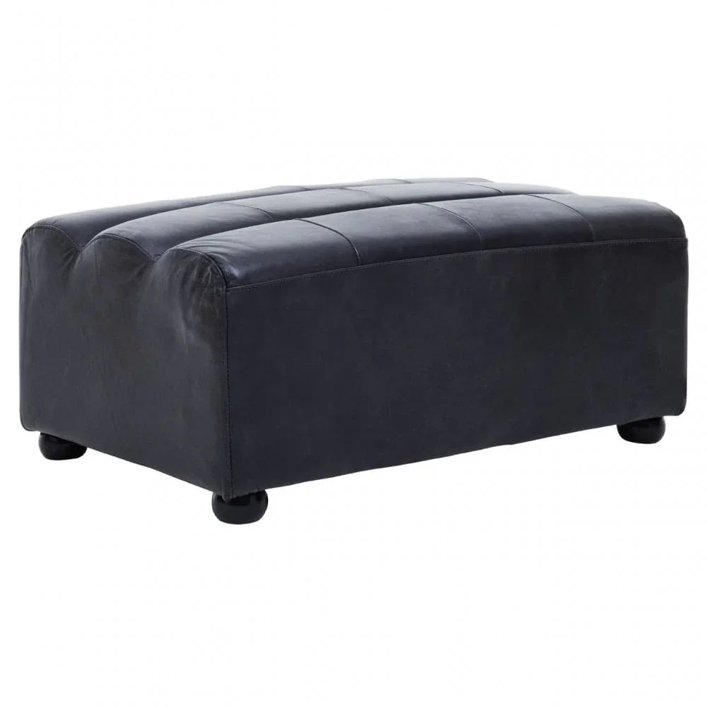 Hudson Distressed Slate Leather Ottoman