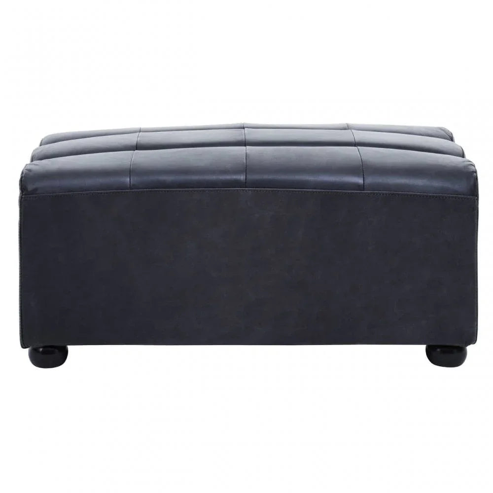 Hudson Distressed Slate Leather Ottoman