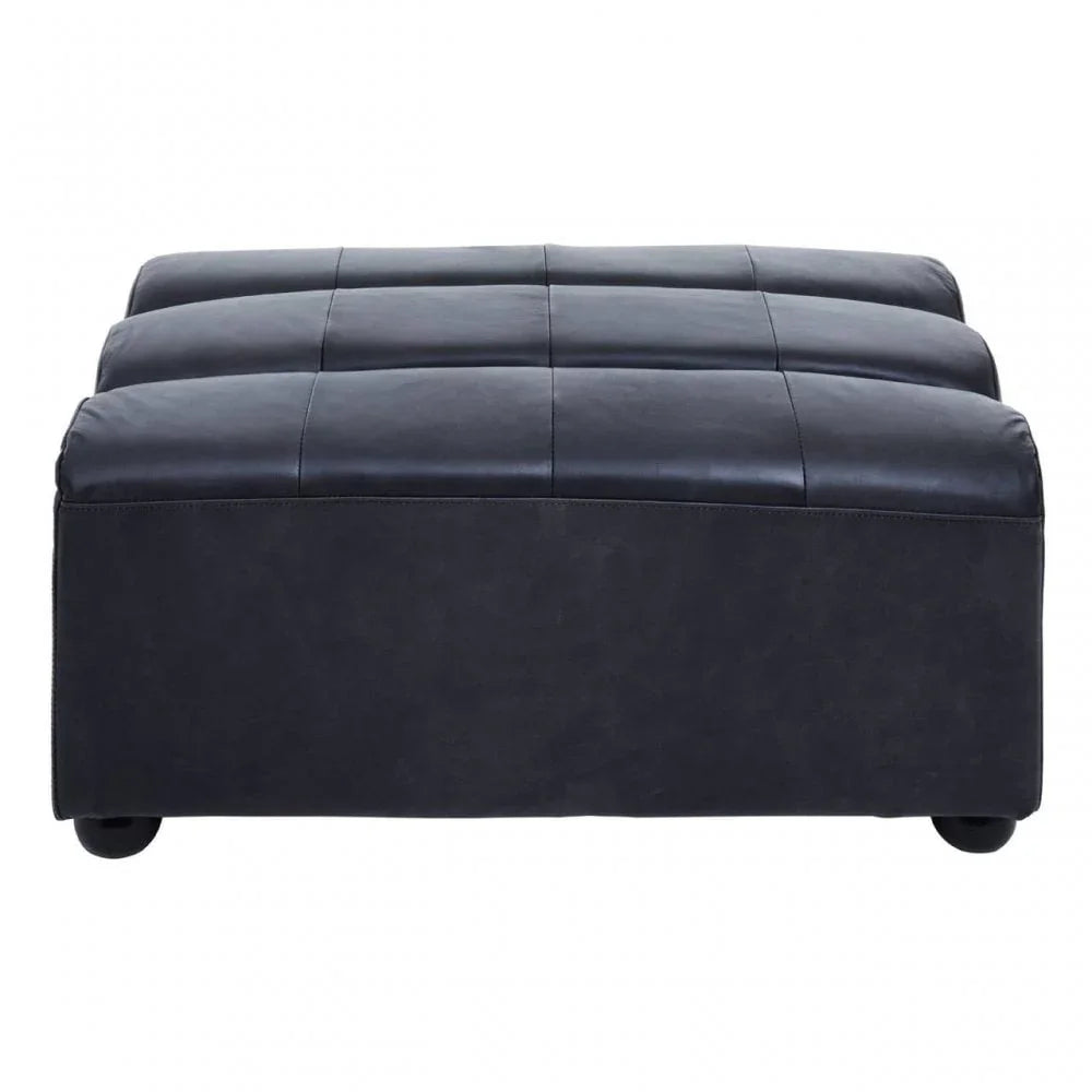 Hudson Distressed Slate Leather Ottoman