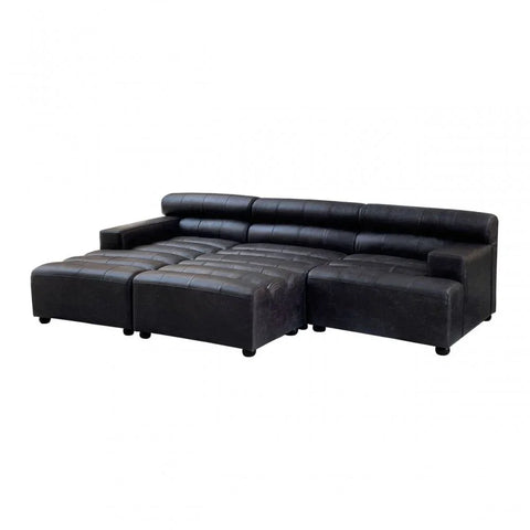 Hudson Distressed Slate Leather Ottoman