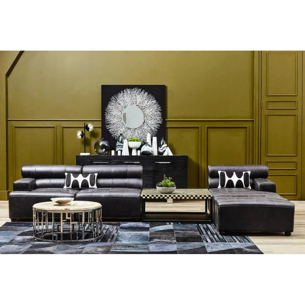 Hudson Distressed Slate Leather Ottoman