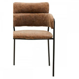 Buy modern brown upholstered dining chair with black metal legs online, accent seating
