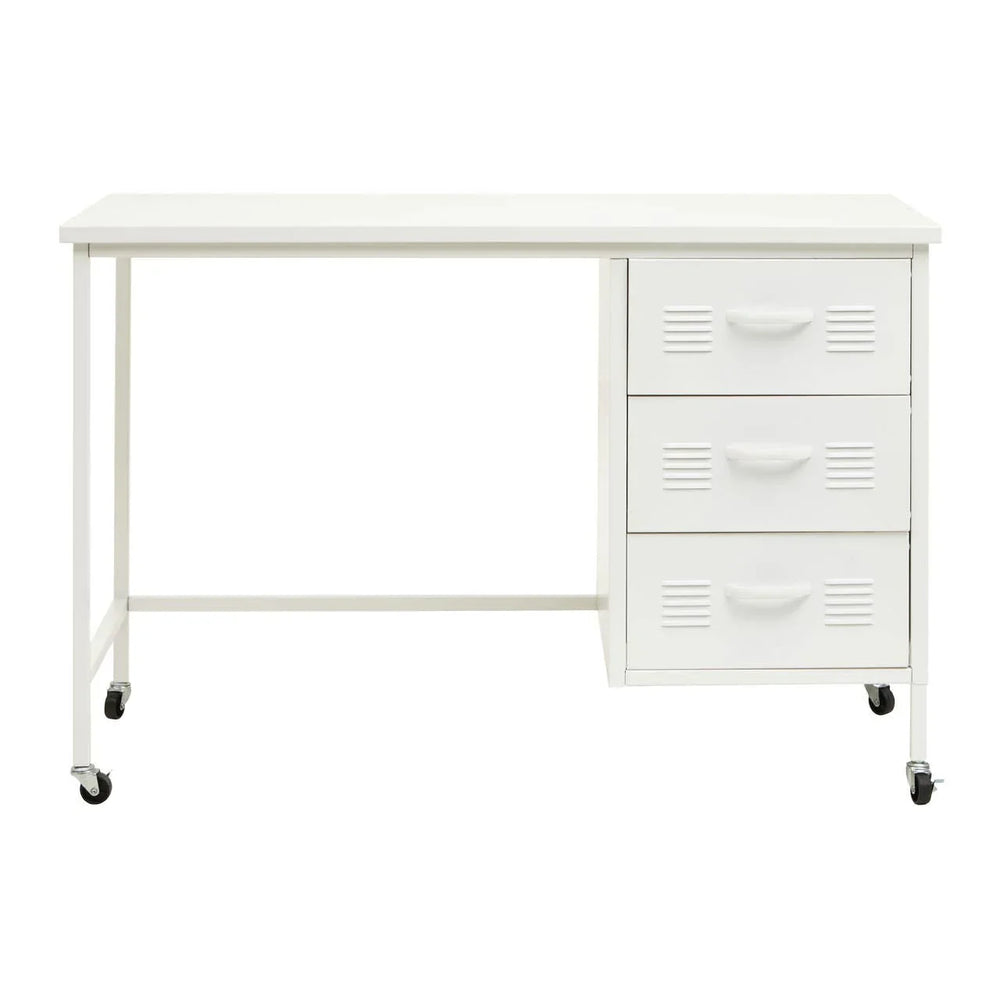 White Metal Desk with Drawers