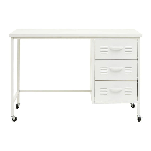 White Metal Desk with Drawers