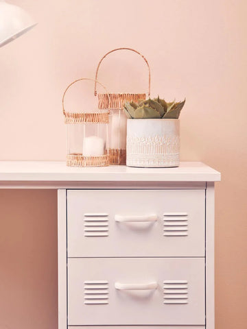 White Metal Desk with Drawers