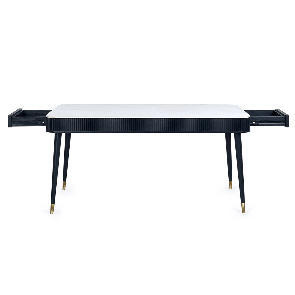 Louis Dining Table With Drawers - Black and White - LOU001