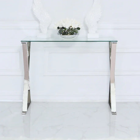 Taylor Stainless Steel Desk with Clear Glass Top