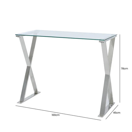 Taylor Stainless Steel Desk with Clear Glass Top - DSP